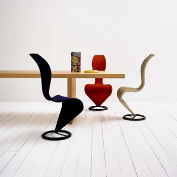 Дизайнерски стол, S-образна форма в скандинавски минимализме, модерна творческа стол за сядане с облегалка от подсилена със стъклени влакна пластмаса