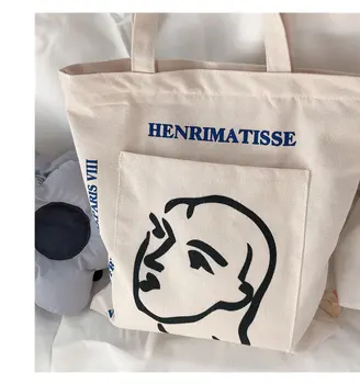 Дамска чанта за през рамото от памучен плат с бял принтом, еко-чанта-тоут, торби за многократна употреба за пазаруване в магазини за хранителни стоки
