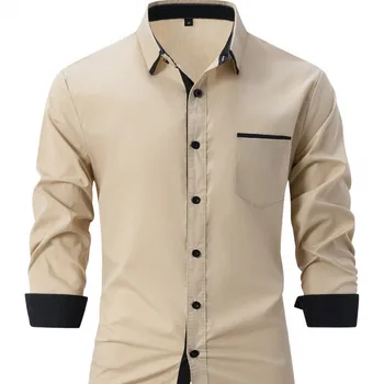 2024 Нова мода мъжки дрехи Пролет-есен, Памучен мъжки ежедневни риза в бизнес стил Slim Fit с дълъг ръкав