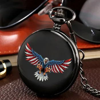 Ретро черно висулка с емблемата на Съединените Щати на Америка, под формата на Орел, най-добрите колекционерска стойност, джобни часовници, Страхотни часовници, подарък за мъже и деца от мъжки пол