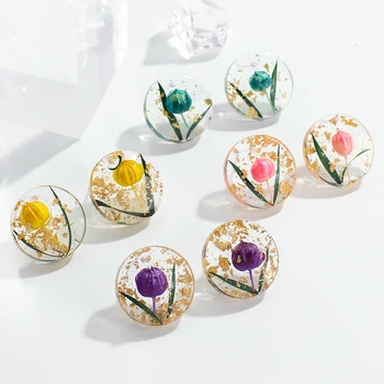 AENSOA Корейски Прозрачни Акрилни обеци-карамфил с флора за жени Сладък Цвете Геометрични Малки Кръгли обеци, Модни бижута 2022