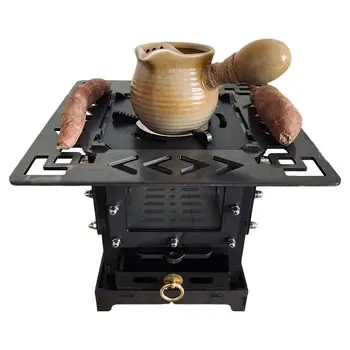 Туризъм печка на дърва, метална печка за бързо загряване на чай и въглища, многофункционална ветрозащитная печка на дърва за външна / вътрешна употреба