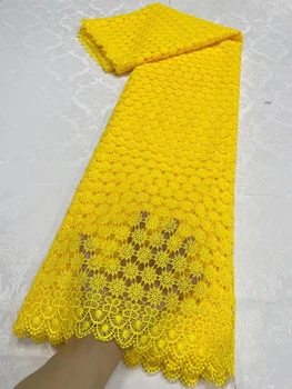 5 ярда Африканската водорастворимой завързана кърпа За жени, вечерни рокли от тюл с бродерия, Нигерийская жълта модни окото памучен плат