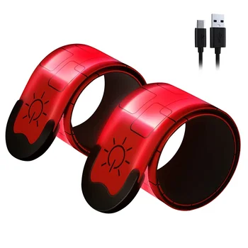 2 комплекта акумулаторна чрез USB светлоотразителни нарукавных чалми, светещ лента с висока видимост за бегачи, колоездачи, пешеходци, собствениците на домашни любимци, червен