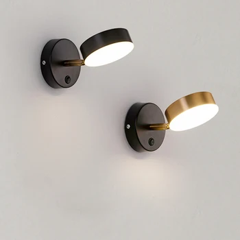 Въртящи се, с монтиран на стената лампа с ключ за Нощна led лампа за четене Nordic Modern Gold Home Decor Светлинното устройство за огледало в банята