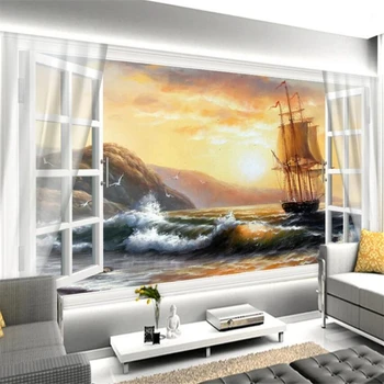 beibehang тапети за стените, 3 d По поръчка бяло прозорец картина с платно изглед към морето на фона на стената papel de parede 3d тапети