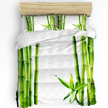 Зелена бамбуковое растение Дзен, Бял Чаршаф, комплект спално бельо от 3 теми, домашен текстил, Чаршаф, Калъфки за възглавници, Комплект спално бельо за спалня без кърпи