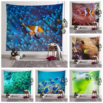 Креативен дизайн на Риба-клоун, Гоблен с коралов принтом, Подводен свят, Начало декор, Хол, Фон за стените, плат