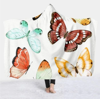 Plstar Cosmos, цветно одеяло с пеперуди и насекоми, одеало с качулка, 3D принт, носимое одеало за възрастни, стил одеяла за мъже и жени-6