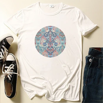 Ефектно синьо-бялата порцеланова тениска с принтом елементи в китайски стил, лятна Ежедневни дамски тениска Y2K на 90-те години, Дамски дрехи Acotar