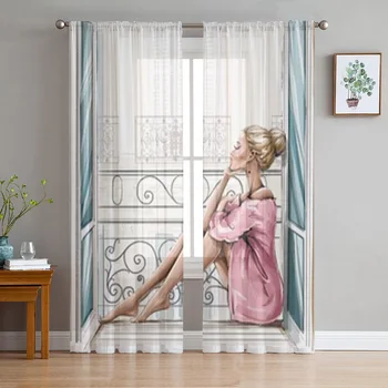 Красиви дамски прозрачни завеси за хол, детска спалня, тюлевые завеси, завеси за обработка на кухненските прозорци