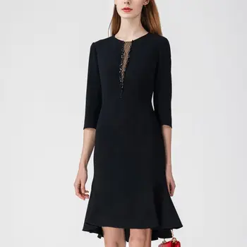 Есен-Зима 2023-Секси елегантна черна рокля с волани хем под формата на рибено опашката за официални партита