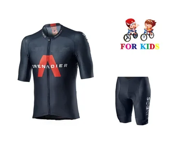 Детски мотор майк INEOS Grenadier TEAM 2021 г., Велосипедна дрехи с къс ръкав и къси панталонки Ropa Ciclismo