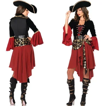 Женски костюм капитан на пиратите на Карибско море Атауллы за Хелоуин костюм за Cosplay за ролеви игри, средновековна готическа маскарадное женствена рокля