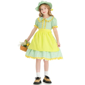 Костюм за Хелоуин, Коледа детски зелен счупени цвете, пачи жълта престилка, рокля, пола за кукли, пола, за ферма