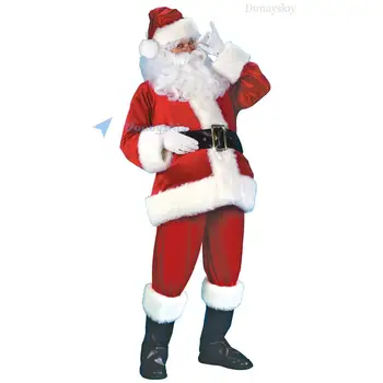 Костюм на Дядо Коледа 7ШТ. Коледен пълен облекло за възрастни, cosplay, костюм на Дядо Коледа с шапка, Брада, чорапогащи за мъже