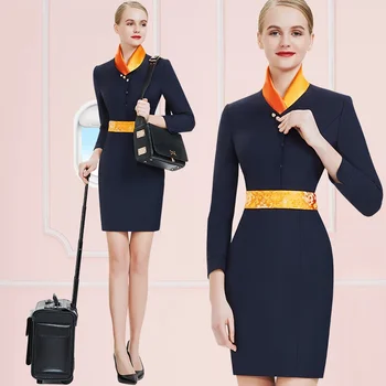 Нова Гореща разпродажба, професионален костюм стюардеса на авиокомпания, Дамски дрехи, за работа в офиса, Авиационната Работа униформи, рокля