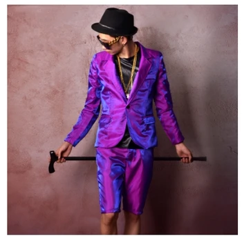 Етап комплект от копринени тъкани slim tide (яке + панталон Ярко лилаво мъжки костюми, костюми за рок шоуто в нощен клуб, облекло за бала