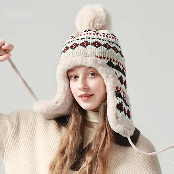 Дамски и мъжки шапки-бомберы в етнически стил, в стил ретро, есен и зима, за пътуване, Студени Топли Ски шапки с каишка Polluver, Персонални ски шапки