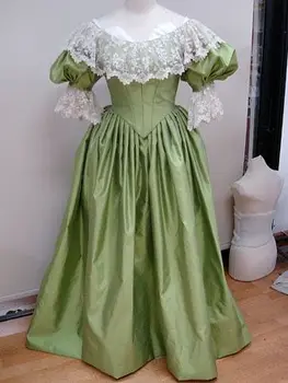 Жена, женствена, Викторианска, театър на гражданската война, Южна красавица, зелена бална рокля, принцесо, мечтательное в елегантна вечерна рокля, сшитое по поръчка