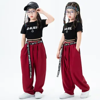 Детски облекла в стил хип-хоп, детски топ за улични танци, скъсяване на панталони за момичета, костюм за джаз танци, бална костюм, дрехи за разходки за момичета