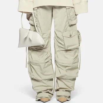 Дамски пролетно-летни обикновена памучни панталони NIGO с висока талия, Модерни Свободни панталони за работно облекло, с множество джобове, Ngvp # nigo7548