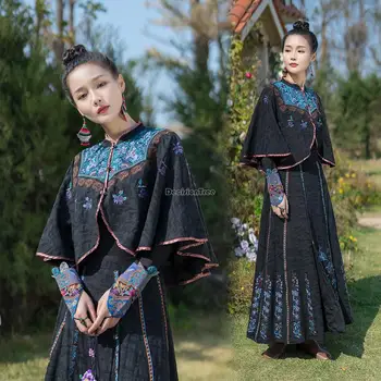 2023 китайски ретро-национален стил, подобрена къс наметало, китайското женско палто, шал с бродерия, блуза свободен вид, блуза s448