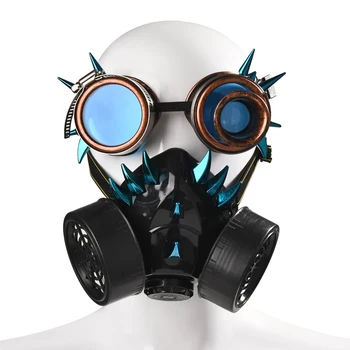Steampunk, ретро-маска с нитове, защитни очила, steampunk, декори за сцени, популярната маска, пънк-маска със сини тръни.