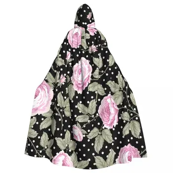 Дълъг нос-наметало с цветен модел от розови рози, дъждобран с качулка, палта, есенни блузи