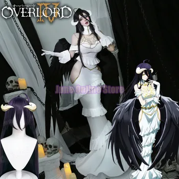 Аниме Overlord Albedo Cosplay костюм за Хелоуин Коледен костюм Cos-Секси бяла рокля на Overlord Albedo Cosplay