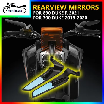 Ново Мотоциклетное Алуминиево Огледало За 890 Duke R 2021 За 790 DUKE 2018 2019 2020 Огледала Синьо Антибликового за Обратно виждане