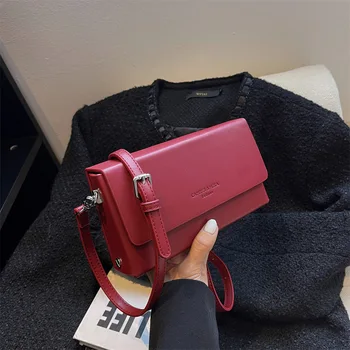Коледна чанта-месинджър от изкуствена кожа с катарама, женски Вино, Червена Квадратна Подарък кутия в Ретро стил, опаковане, Малка Квадратна чанта