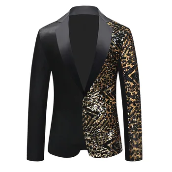 Нова персонализирана тънък костюм с пайети и леопардовым пиджаком на една пуговице, водещ бар, нощен клуб, изпълнител, певец, танцови за сцена