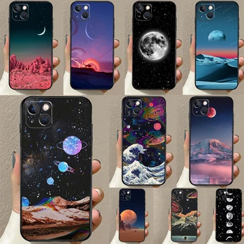 Космически Калъф Moon Stars За iPhone 15 14 13 12 11 Pro Max XR XS X 7 8 Plus SE 2020 12 13 Мини-Броня Задна Капачка