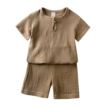 Детски блузи и топене, муслиновый облекло с къси ръкави за момичета, модна тениска и шорти за деца 2023 г., комплект детска лятна ежедневни облекла