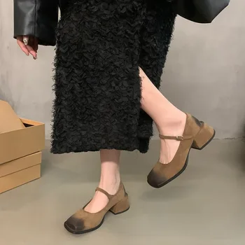 2024 Модерен нов базов каишка с катарама от Дамски обувки на висок ток Пролет Висококачествено Секси класически Дамски обувки на висок ток с квадратни пръсти