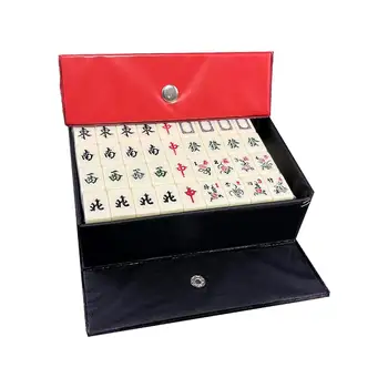 Преносим акрилни mahjong от 144 плочки с футляром за носене, игра на дъска, китайски маджонг игра комплект за китайски семейство Play Play