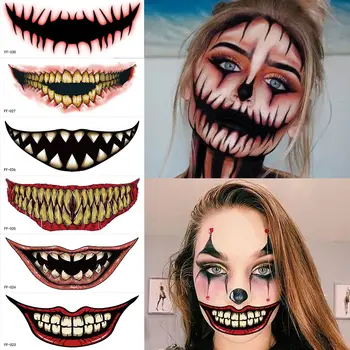 2023 нов Хелоуин ужас голяма уста татуировка дизайни на етикети върху лицето забавен парти грим водоустойчив татуировка етикети
