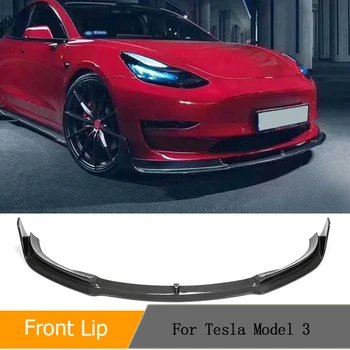 Устна на предната броня на колата е от въглеродни влакна за 4-врати седан Tesla Model 3 2017-2022 на състезателни автомобили, престилка за предната част на устните, защита на брадичката, спойлер