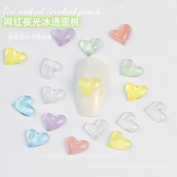20pcs Светещи Декорации За Дизайн на Ноктите 3D Flatback Сърцето Окачване За Нокти Бижута От Смола САМ Японски Прозрачни Аксесоари Love Kawaii
