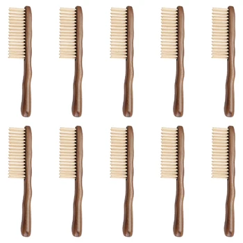 10X Гребен за коса от естествен сандалово дърво, Дървена четка за коса с ръчно изработени за разнищване на коса с широки зъбци Нов дизайн