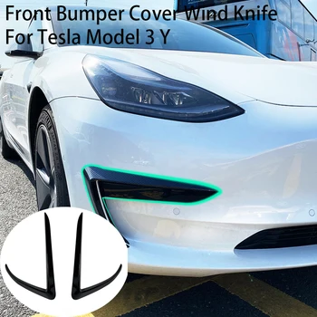 Капак предна броня Ветрозащитный нож за Tesla, модел 3 Y ABS Лъскаво Черно покритие на фаровете фарове за мъгла, Тапицерия нож под carbon Светли вежди 2017-2023