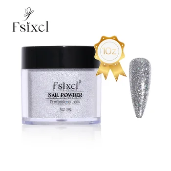 FSIXCL 1 унция Сребро-акрил на прах за нокти-арт със смесен блясък, дизайн 