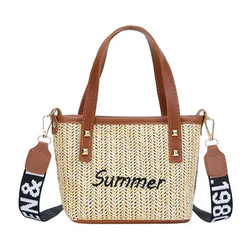 2022 Нови дамски чанти от слама тъкан, ежедневни малка прясна чанта с цип, градинска тенденция дамска чанта-месинджър, чанти за жени