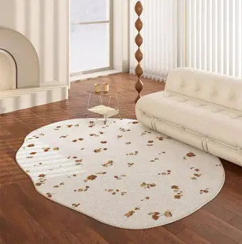 Ретро Френски килим с неправилна форма за хола Сметана Стил Нощни подложка за спални Диван масичка за кафе Килим Противоскользящий подложка за пода
