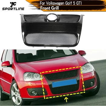 Решетка на радиатора предна броня на колата е от въглеродни влакна за Volkswagen Golf 5 GTI MK5 2005-2008, Сменяеми черни решетки