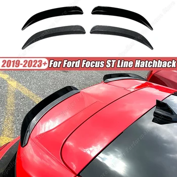 Черен автомобил отзад на багажника, спойлер на покрива, крило, Външно боядисване обвесов за Ford Focus ST Line Хечбек 2019-2023 + Тунинг на задната корица