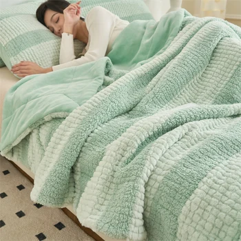 Сгъстено Топли Одеяла Изкуствен Заек Плюшени Завивки За Дивана-Легло с 2 Страни Плюшевое Меко покривало за легло Кралски Размер Легло Quits