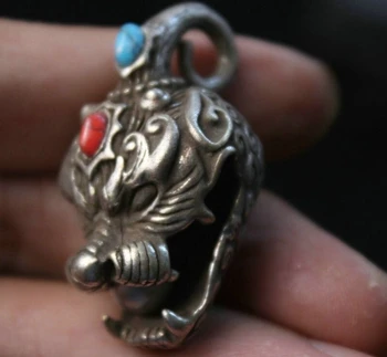 Древно китайско сребро Мяо Фън шуй, главата на дракона, щастливо колие, окачване