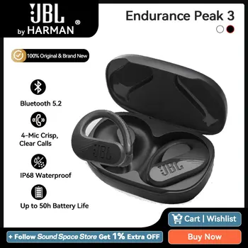 Оригинални JBL Endurance Peak 3 Безжични Спортни Слушалки С Bluetooth Отолог на една Кука, Способни да Разпознават Околната Среда и Говори Чрез Водоустойчиви Слушалки IP68 50H